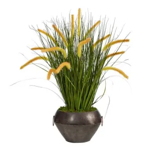 27" Onion Grass Artificial Plant in Metal Bowl