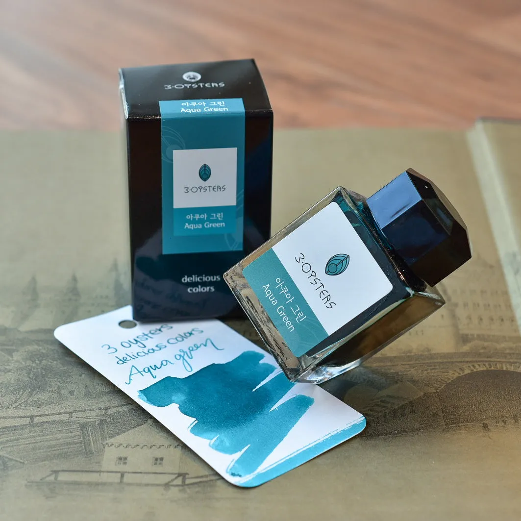 3 Oysters Aqua Green Ink Bottle