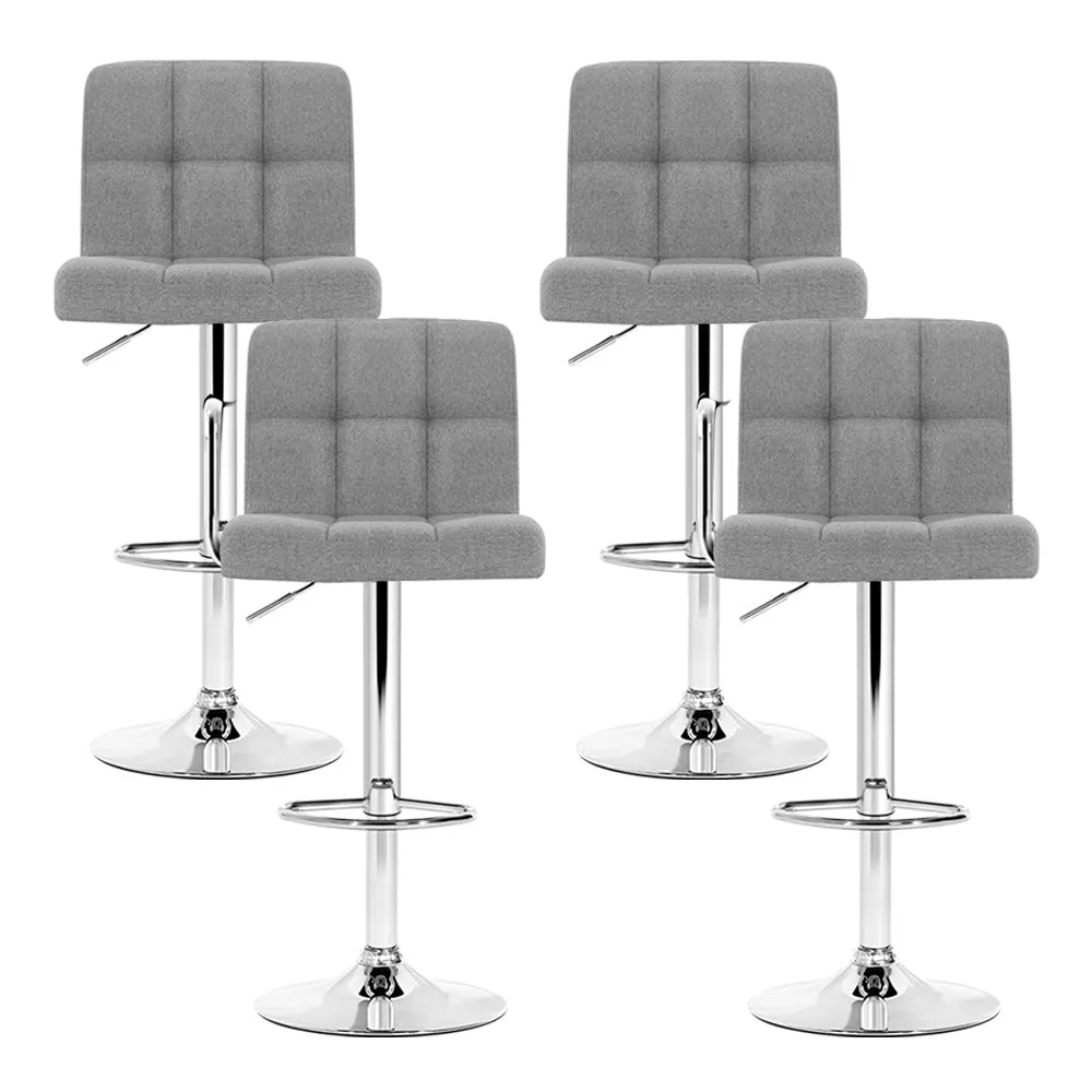 4x Grey Leather Bar Stools, Swivel & Chrome Finish - Artiss