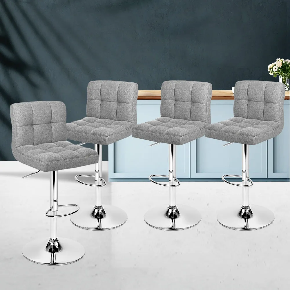 4x Grey Leather Bar Stools, Swivel & Chrome Finish - Artiss