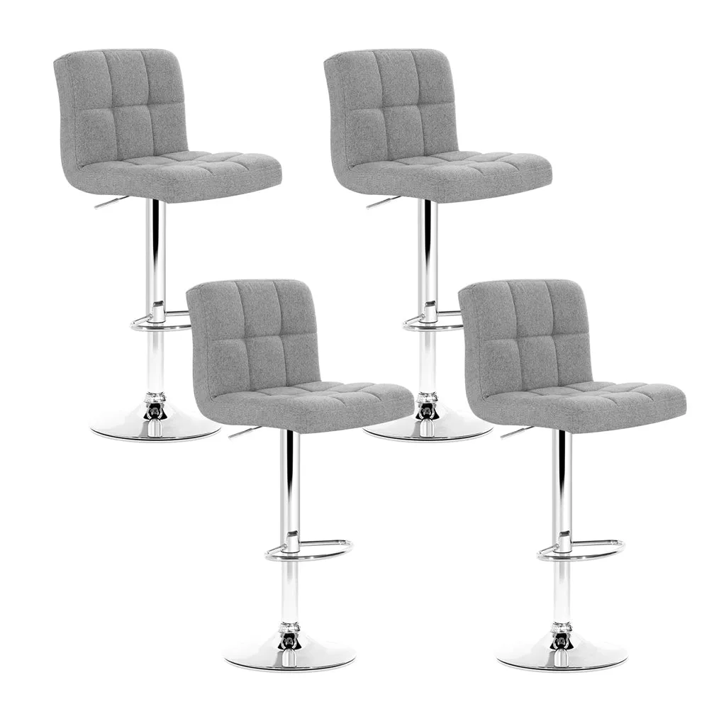 4x Grey Leather Bar Stools, Swivel & Chrome Finish - Artiss