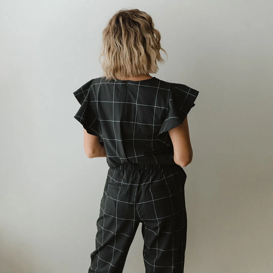 9 to 9 Jumpsuit, Black Windowpane