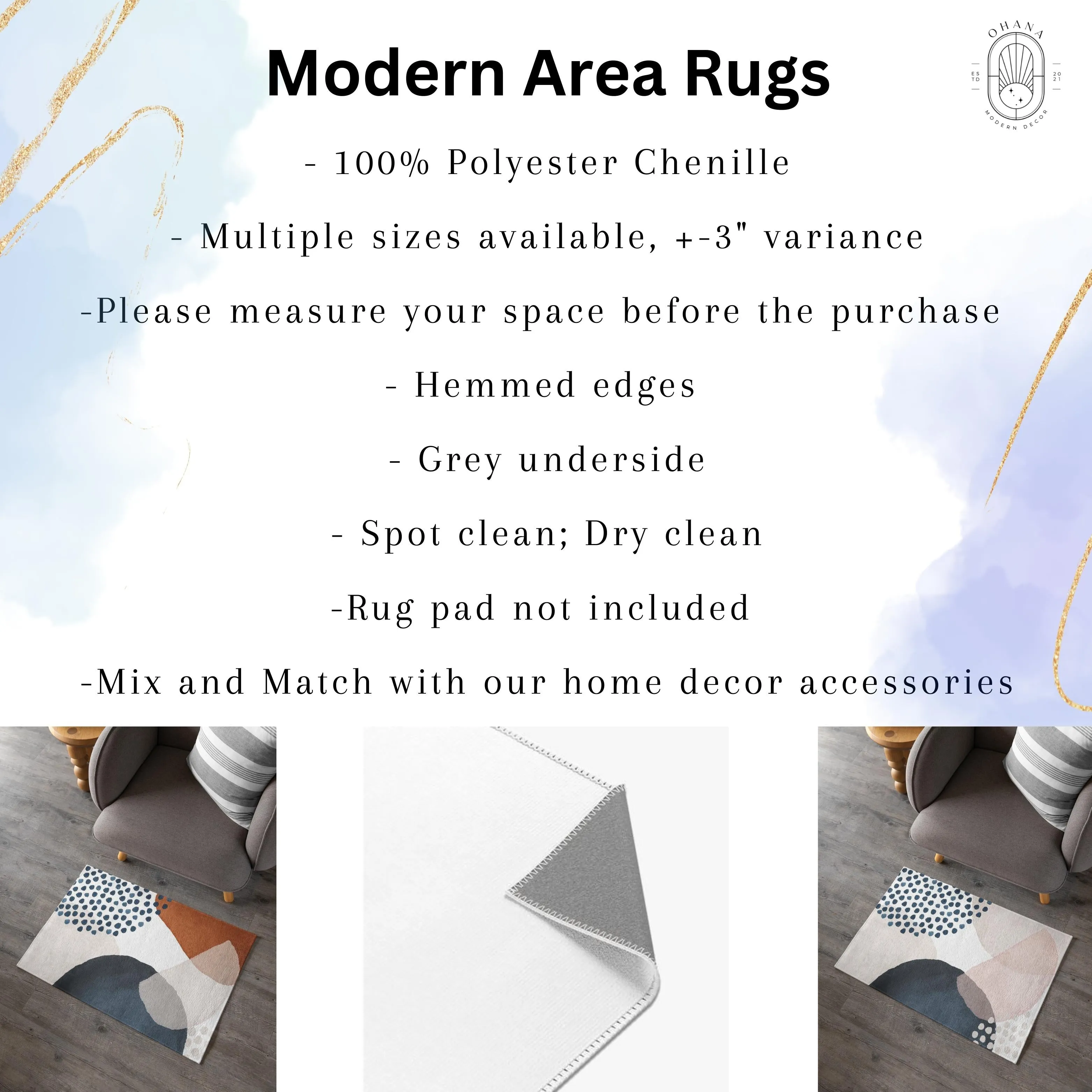 Abstract Area Rug | Pale Sky Blue, Beige Minimalist Floor Mat