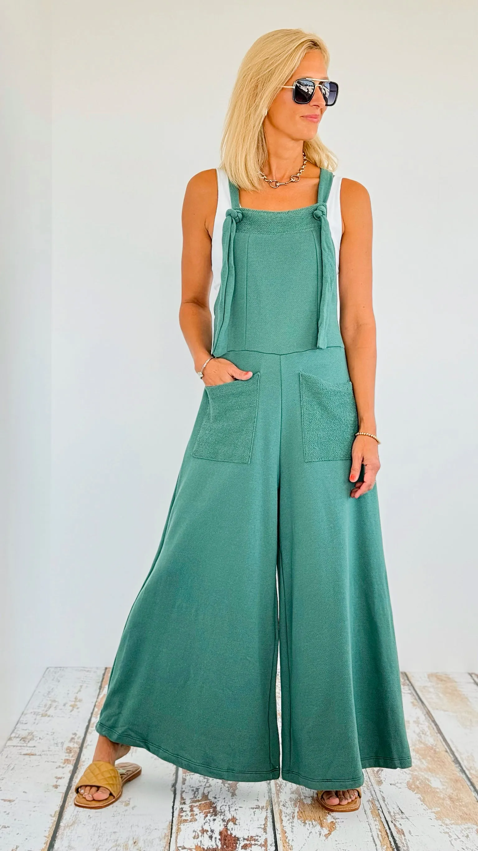 Adjustable Straps Jumpsuit- Hunter Green