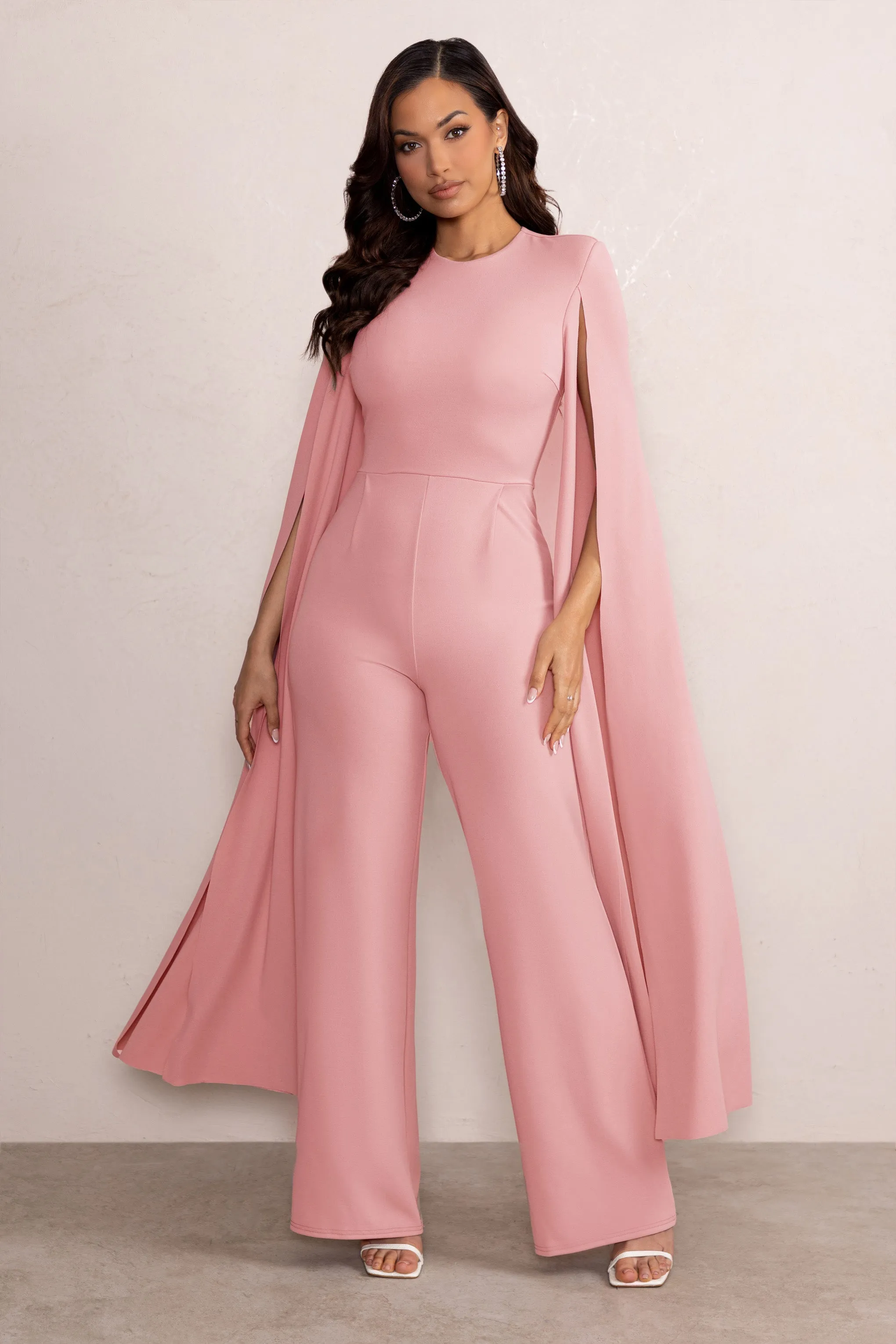 Aisha | Blush Pink Jumpsuit with Cape Sleeves