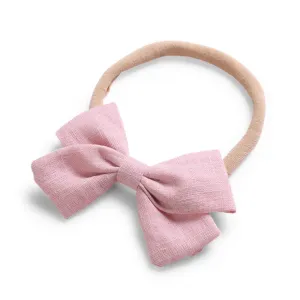 Baby Linen Bow Headband — Dark Pink