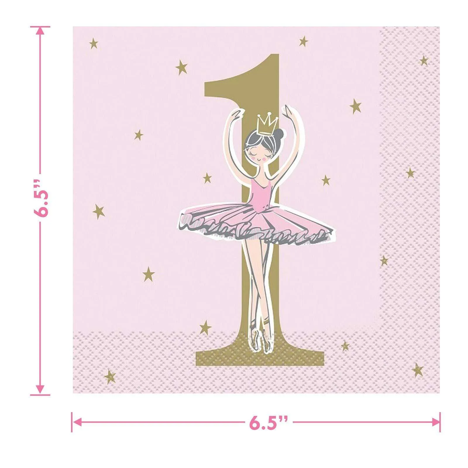 Ballerina Pink & Gold Paper 1st Birthday Paper Dinner Plates and Lunch Napkins (Serves 16)