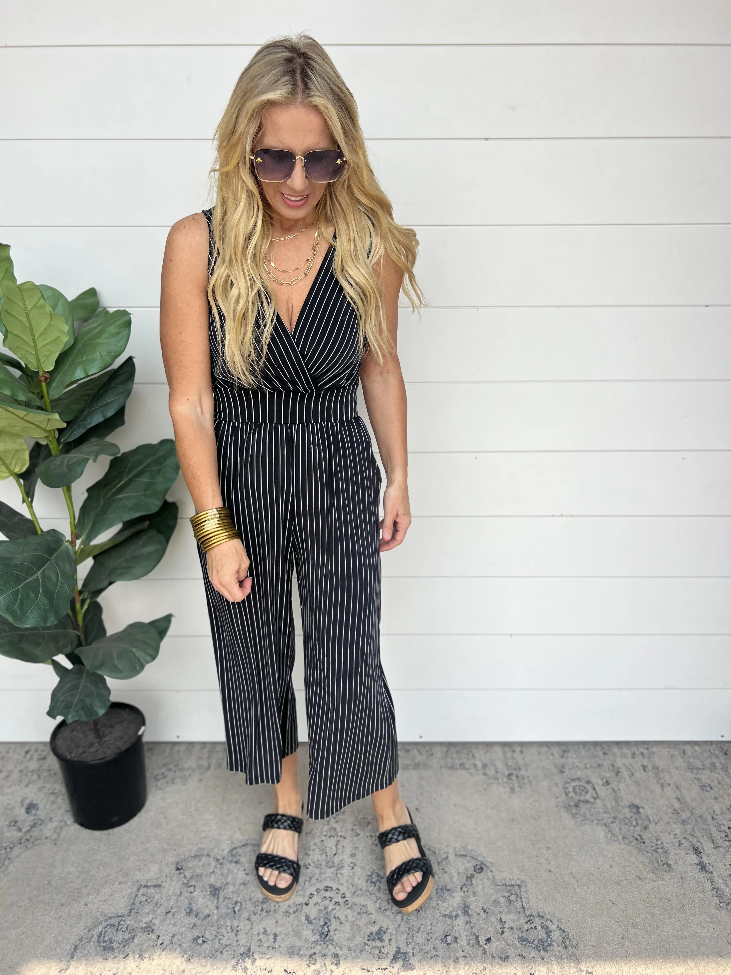 Be the Boss Striped Cropped Jumpsuit - Final Sale