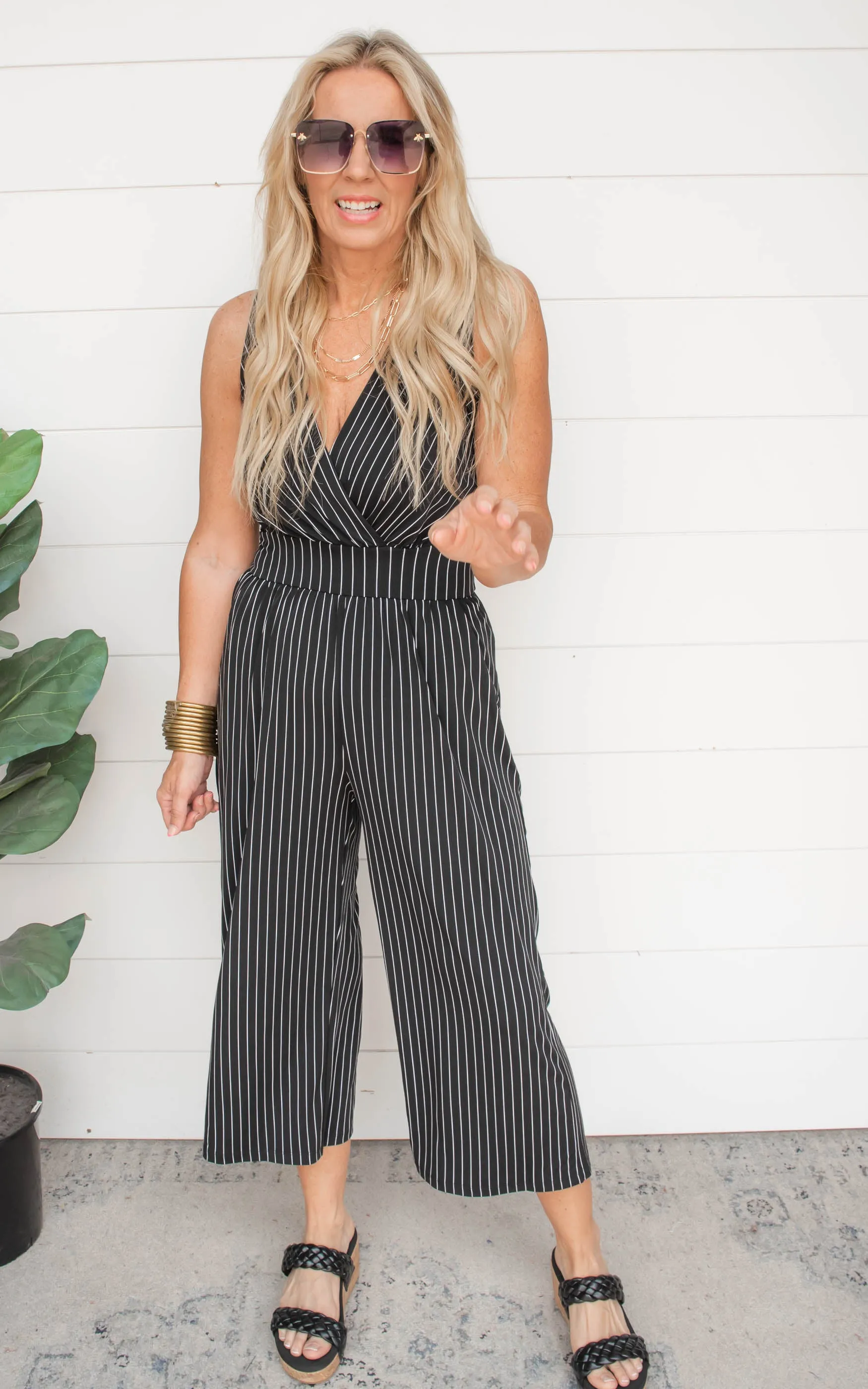 Be the Boss Striped Cropped Jumpsuit - Final Sale