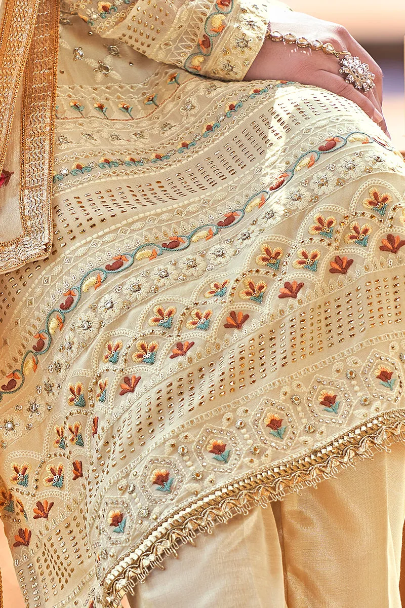 Beautiful Beige Georgette Viscose Embroidered Salwar Suit