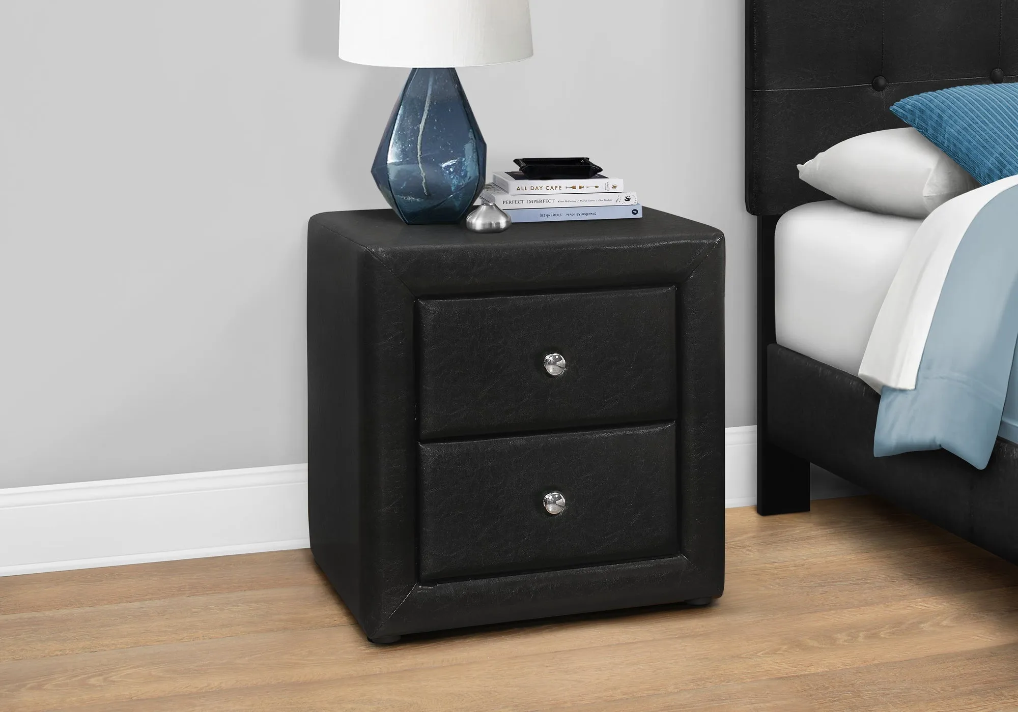 Bedroom Accent - 21"H / Black Leather-Look Night Stand