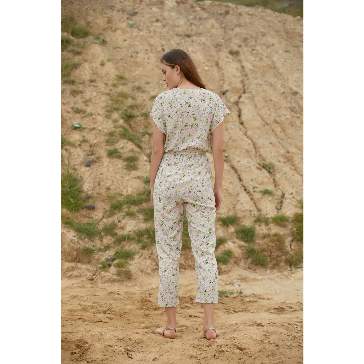 Beige Printed Jumpsuit