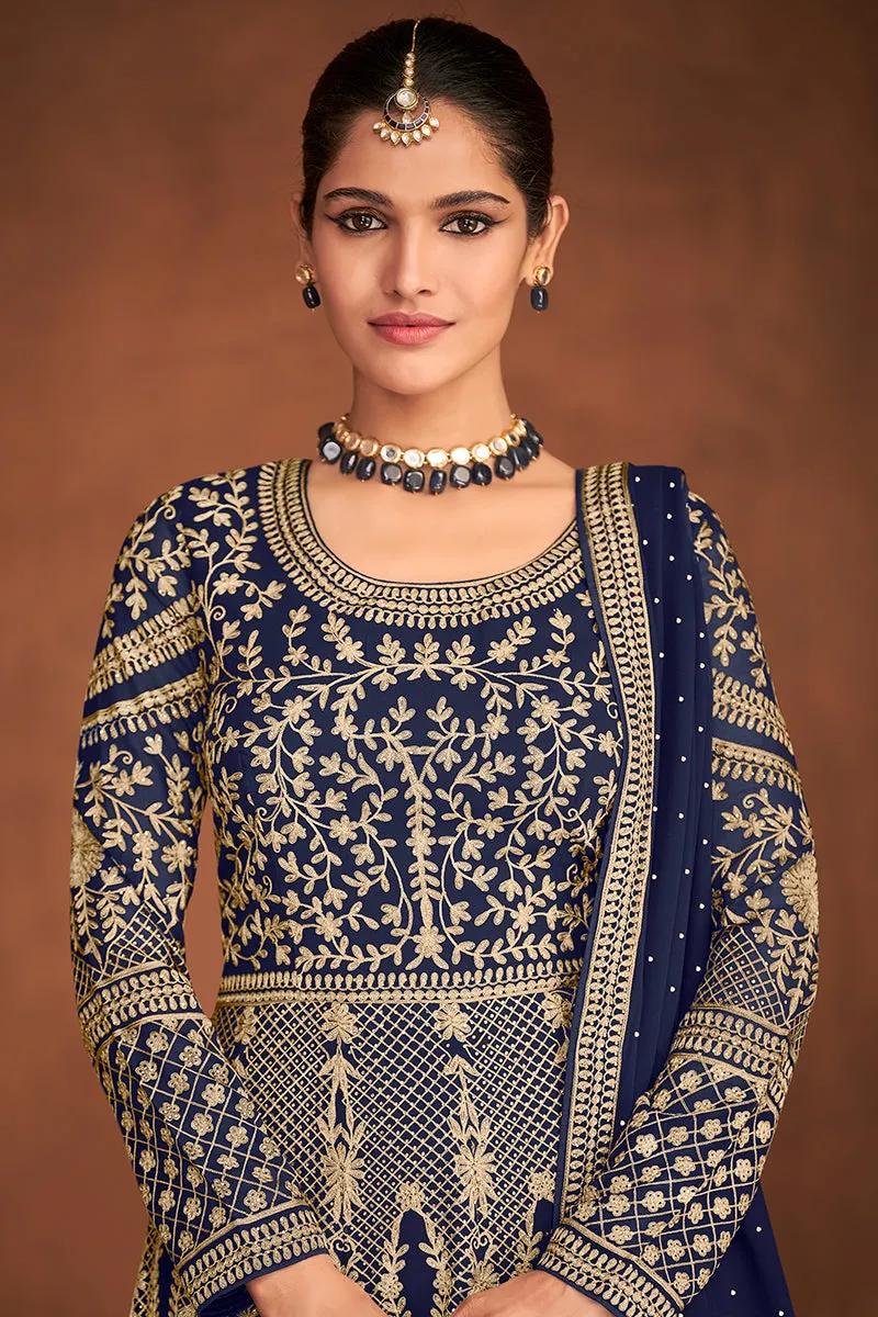 Blue Gown Style All Over Embroidered Anarkali Suit