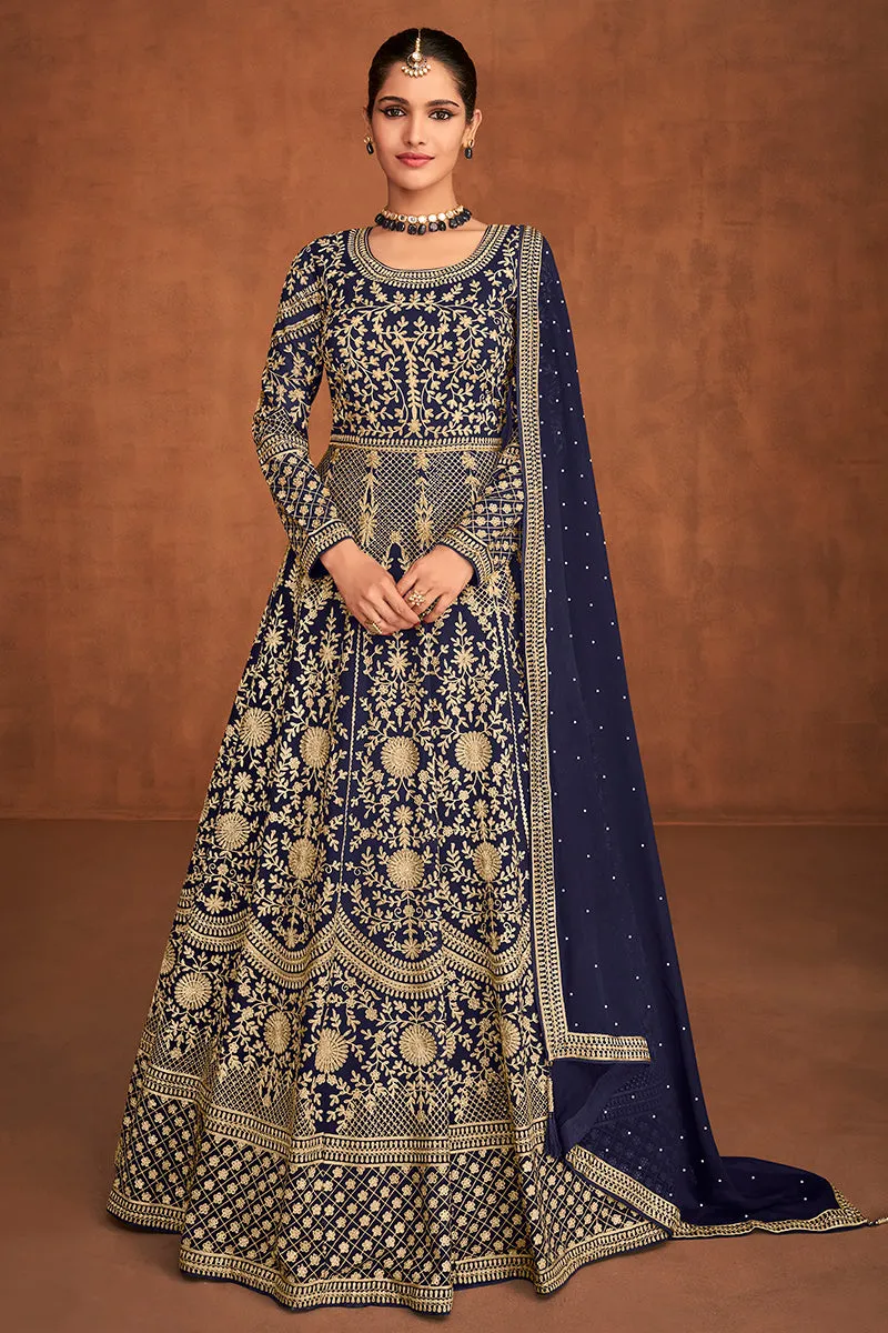 Blue Gown Style All Over Embroidered Anarkali Suit