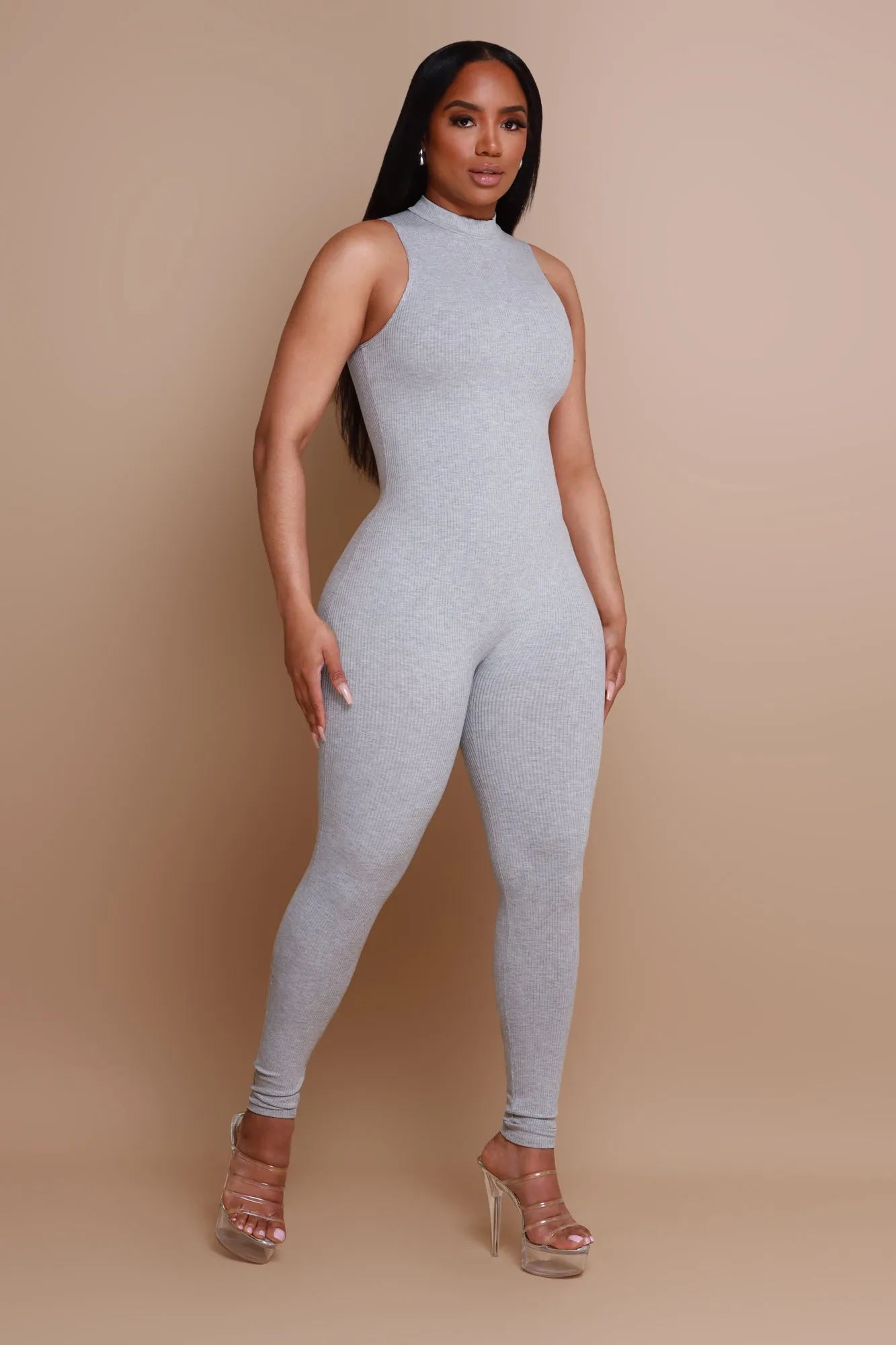 Call Back High Neck Cellulite Deleter Jumpsuit - Grey