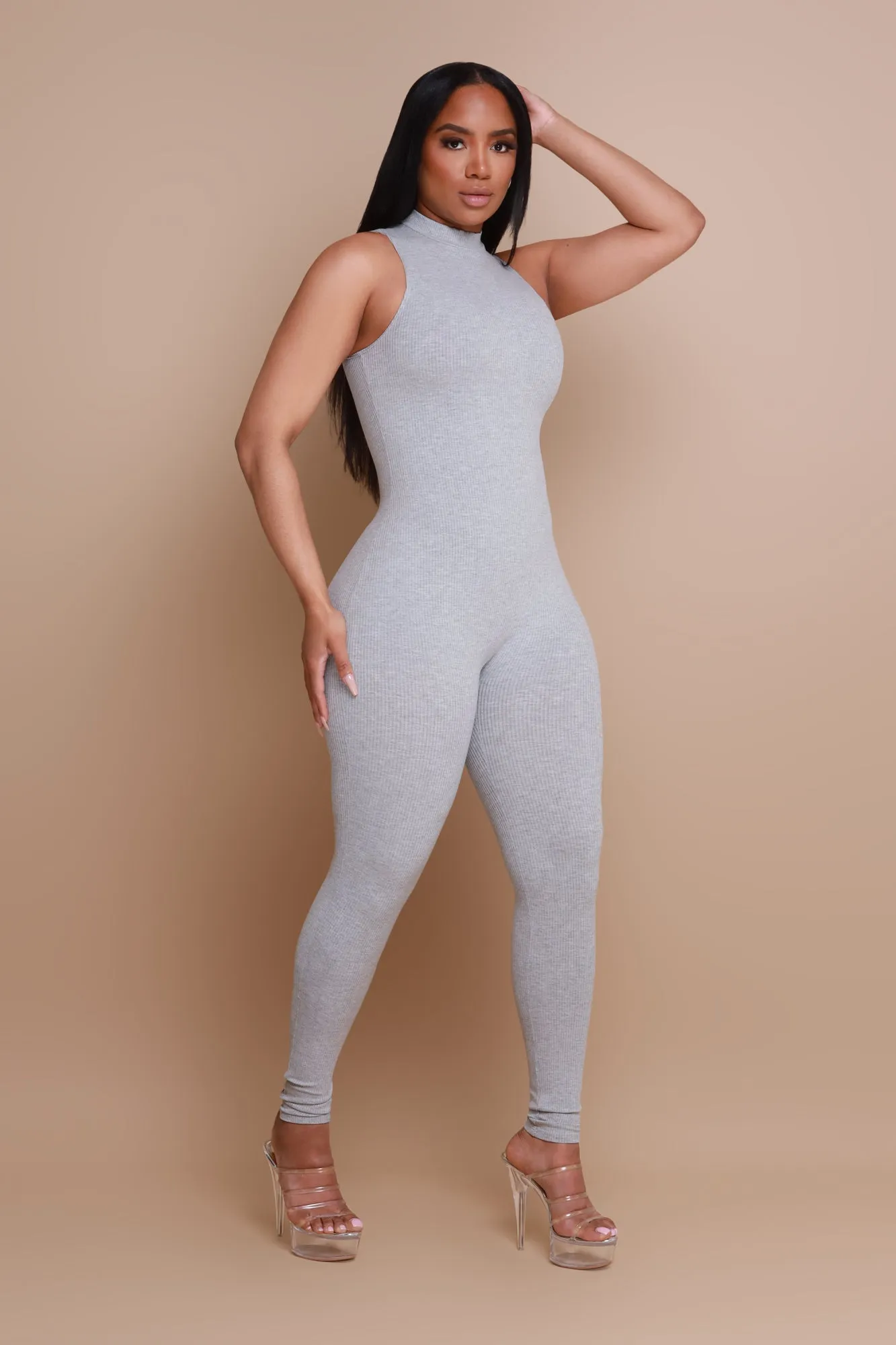 Call Back High Neck Cellulite Deleter Jumpsuit - Grey