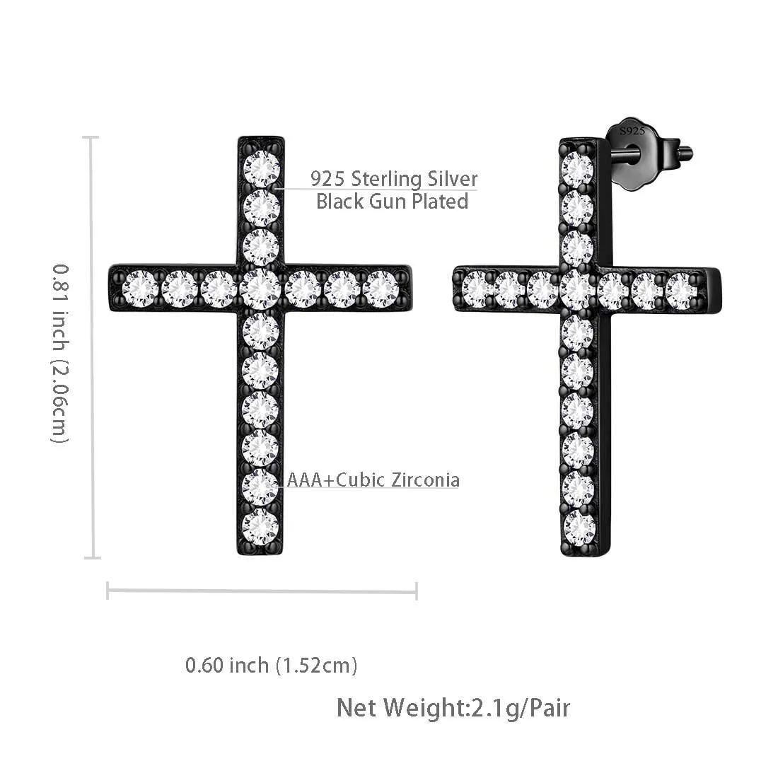 Classic Cross Stud Earrings Women Mens Jewelry Sterling Silver