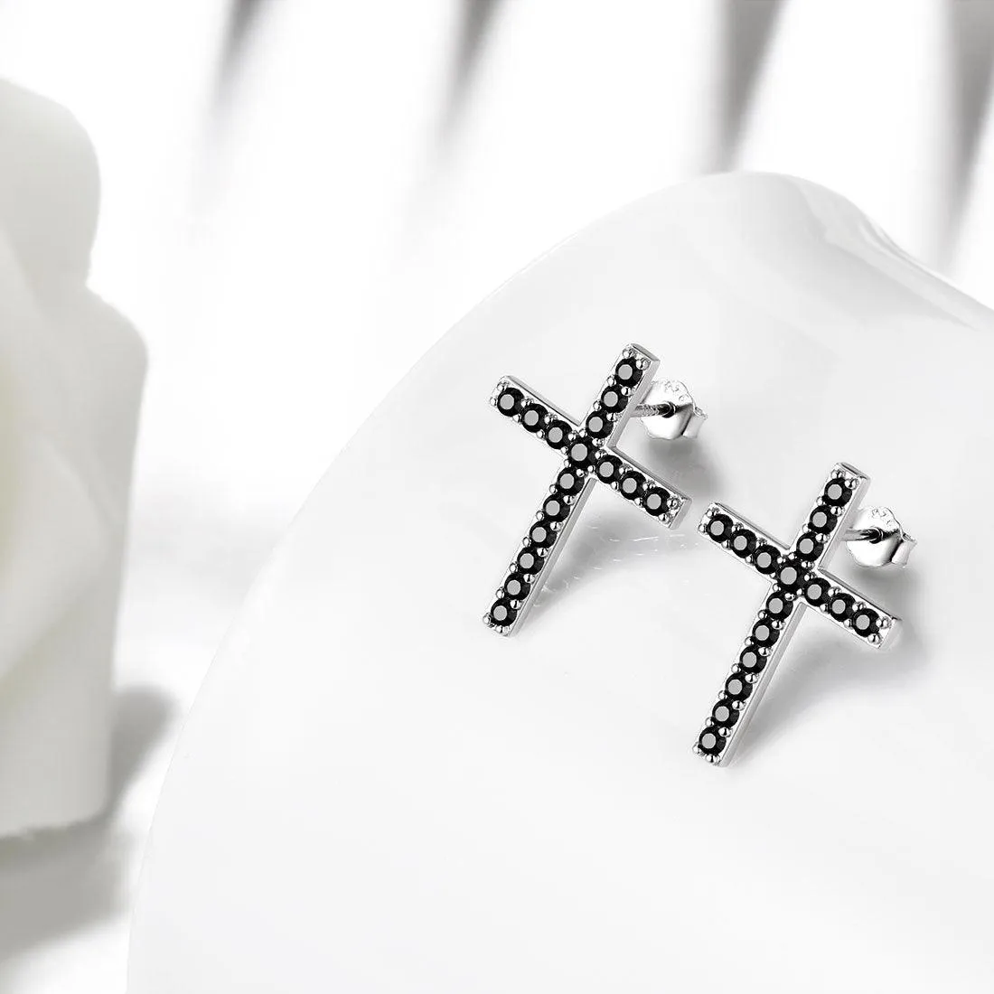 Classic Cross Stud Earrings Women Mens Jewelry Sterling Silver