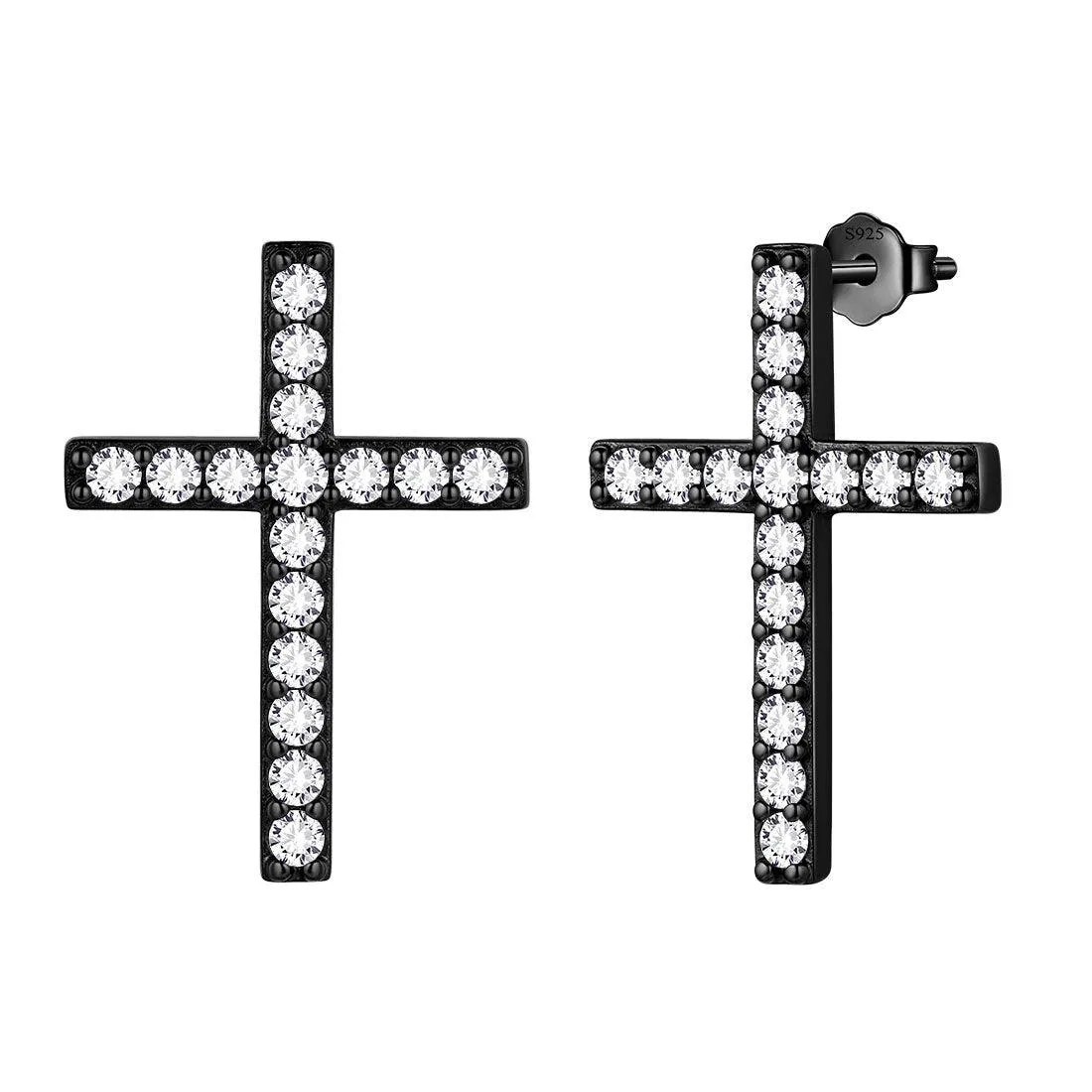 Classic Cross Stud Earrings Women Mens Jewelry Sterling Silver