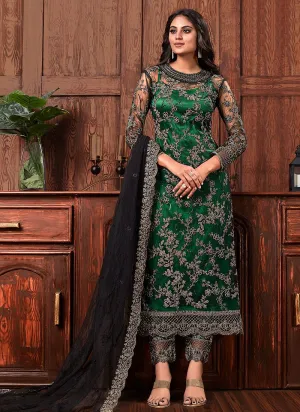 Classy Green Embroidered Straight Pant Salwar Suit