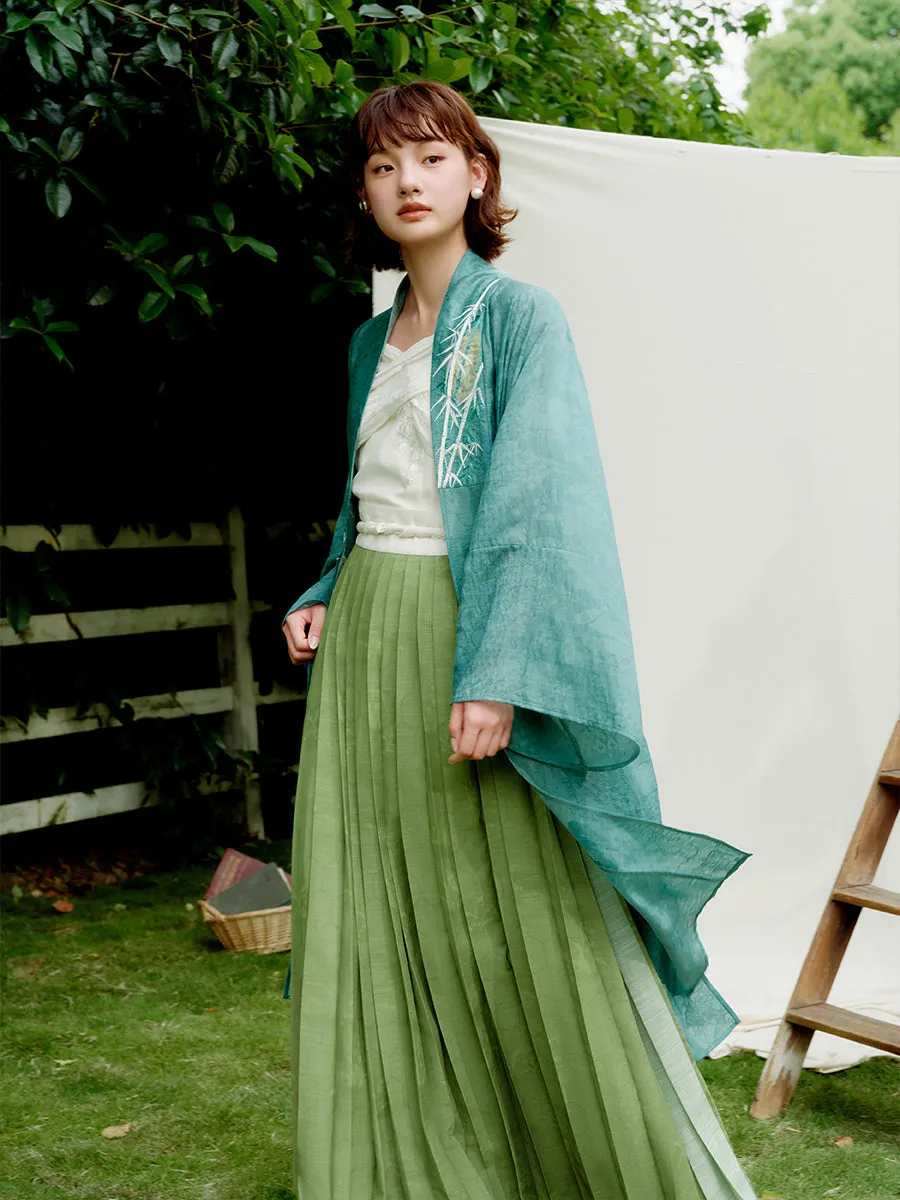 Distant Forest 尽林处 Modernized Song Dynasty Embroidered Bamboo Beizi & Baidiequn Set