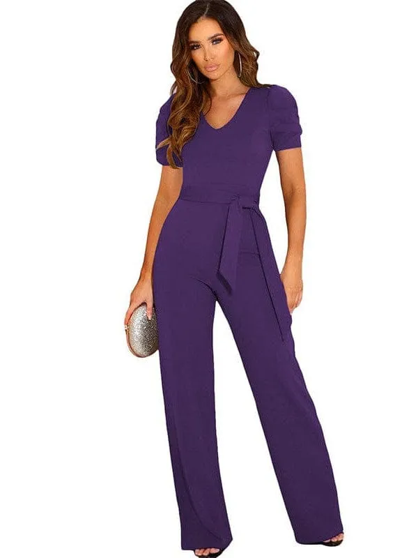 Dressy Jumpsuits for Women - Loose, Casual, Off-Shoulder, Wide Leg, Elastic Waist, Stretchy, 3/4 Sleeve