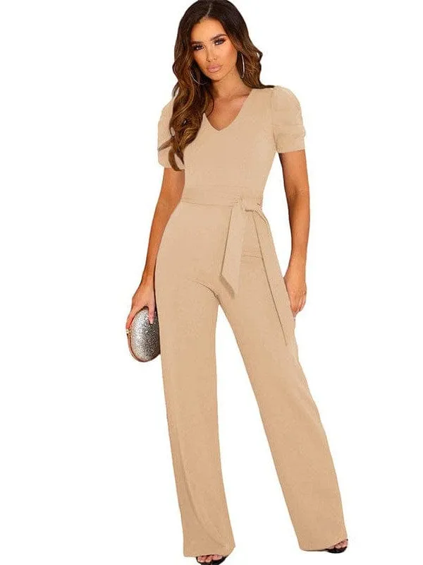 Dressy Jumpsuits for Women - Loose, Casual, Off-Shoulder, Wide Leg, Elastic Waist, Stretchy, 3/4 Sleeve