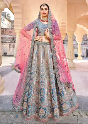 Excellent Blue Bridal Wear Heavy Embroidered Silk Lehenga Choli