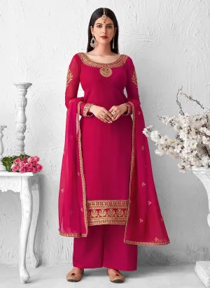 Eye-Catching Pink Embroidered Georgette Palazzo Suit