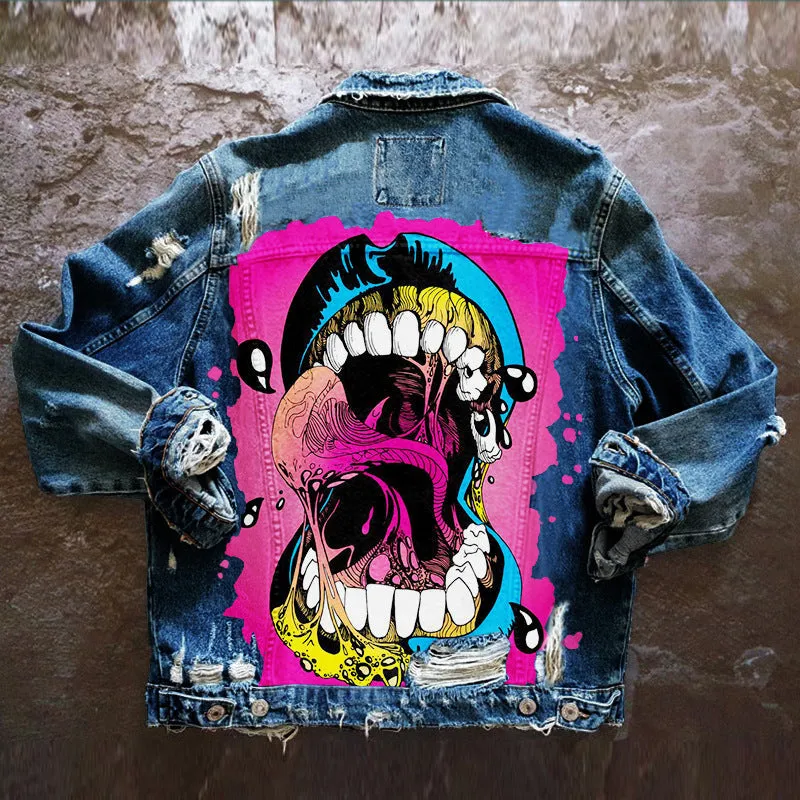 Fashion trendy cool graffiti illustration denim jacket