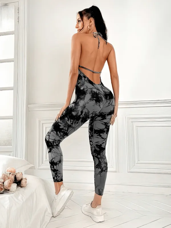 Fashionable Elastic Sports Women's Jumpsuit with Open Back - SF1455