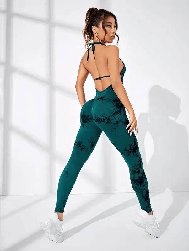 Fashionable Elastic Sports Women's Jumpsuit with Open Back - SF1455