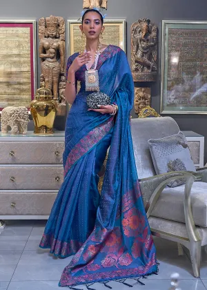 Festive Look Azure Blue Dual Tone Organza Silk Saree