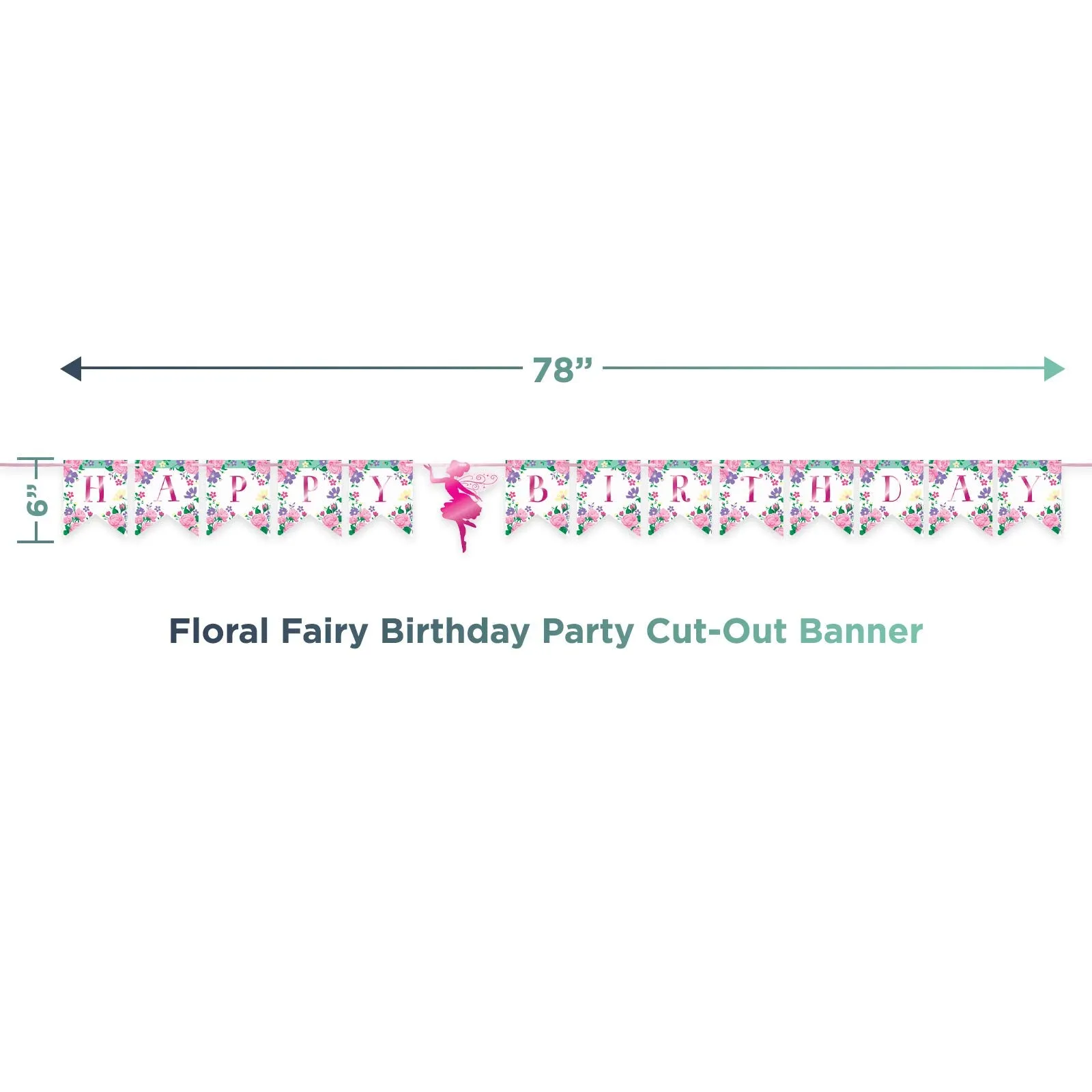 Floral Woodland Fairy Metallic Sparkle Birthday Party Pack - Paper Dinner Plates, Napkins, Cups, and Banner Set (Serves 16)