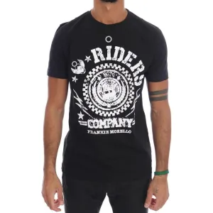 Frankie Morello Chic Black Crewneck Tee with 'RIDERS' Motif