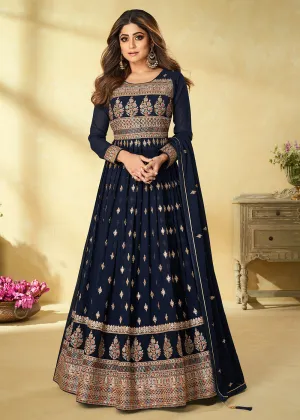 Function Wear Gliding Navy Blue Floor Length Anarkali