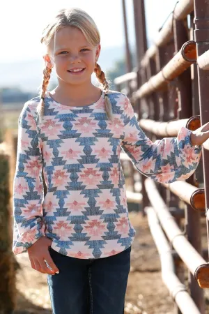 Girl's Cruel Girl Navy/Pink Aztec Long Sleeve Shirt