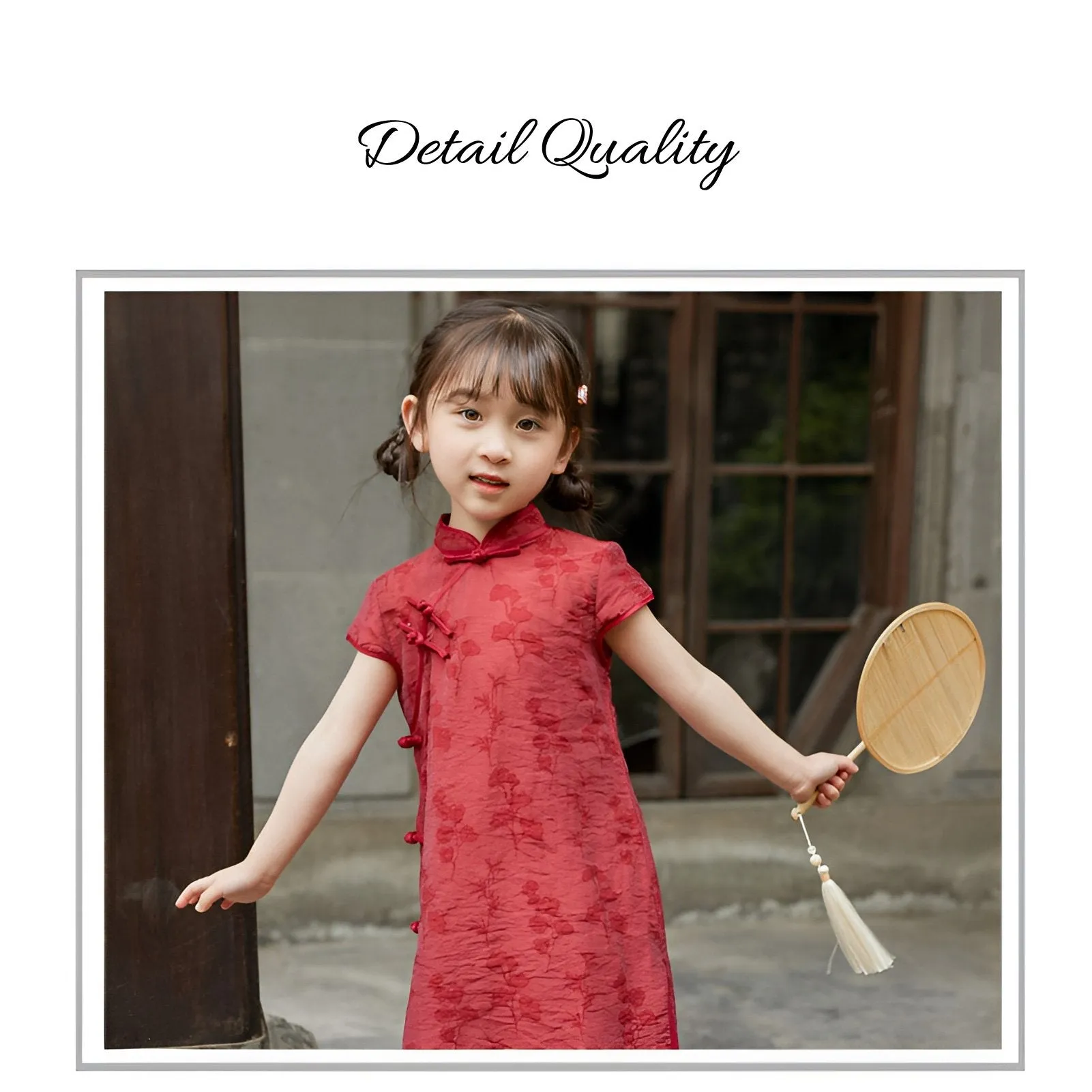 Girls' Red Chinese Dress - Floral Qipao