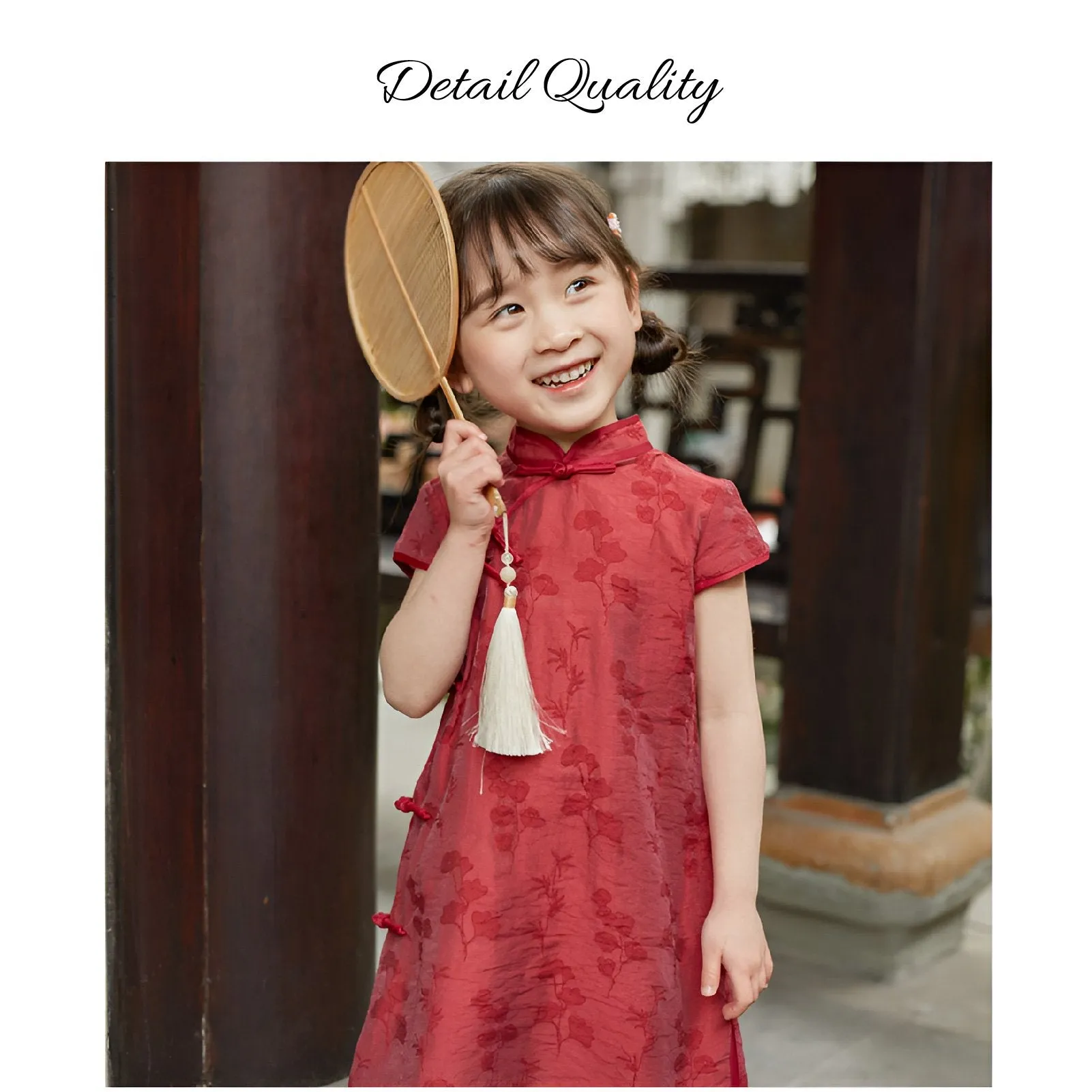 Girls' Red Chinese Dress - Floral Qipao