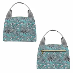 Green Elegant Floral 25  Portable Lunch Bag-Grey Handle