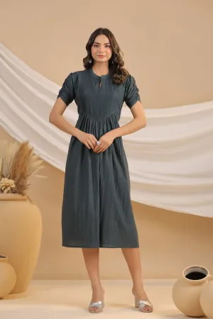 Greige Cotton Flex Pintuck Dress