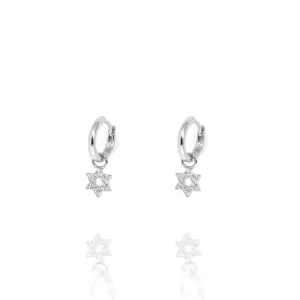 Huggie Earrings with Hanging Star of David in Silver by Penny Levi