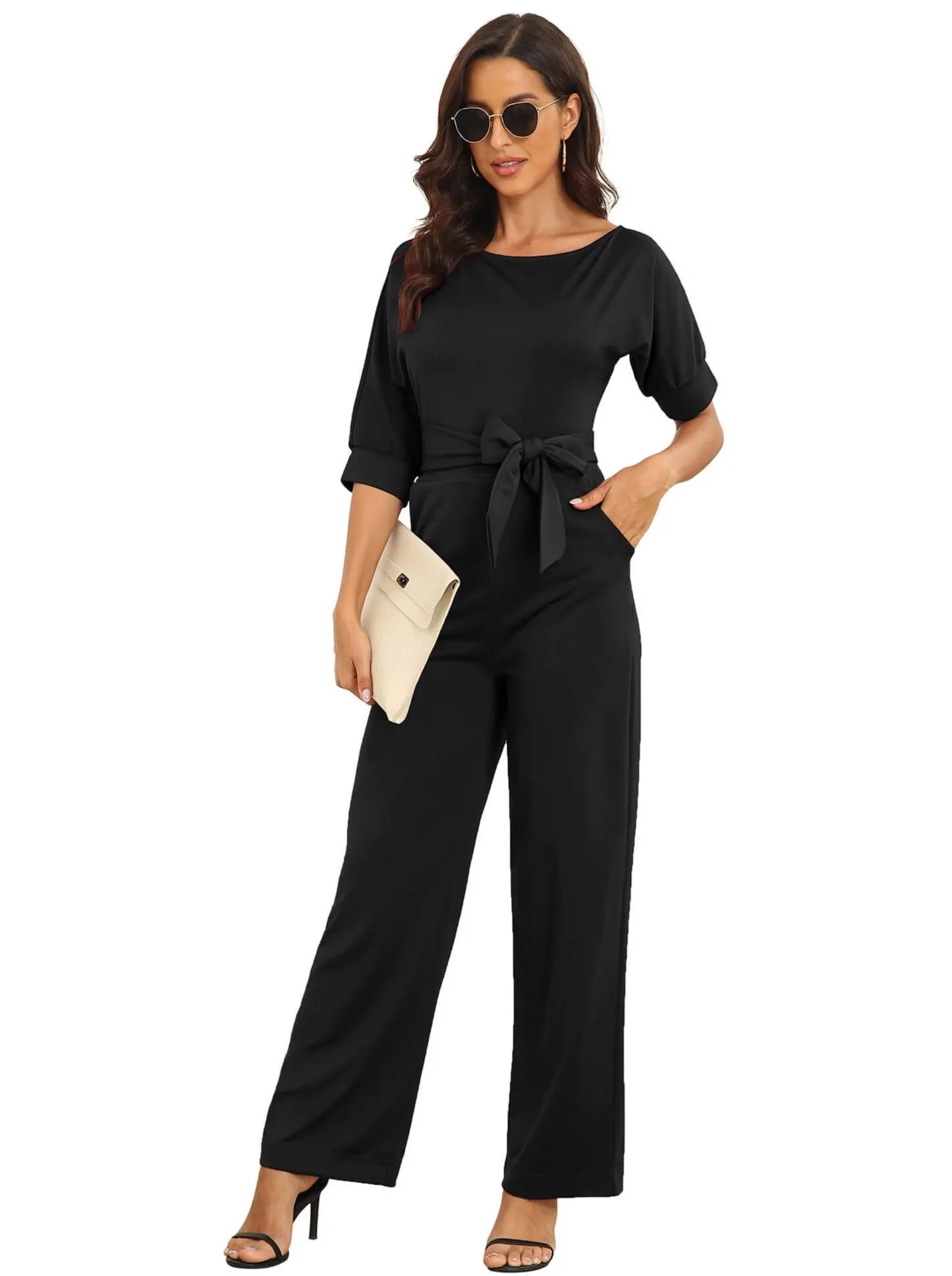 Jumpsuits Sloping Shoulder Pocket Lace Up Jumpsuit for Women