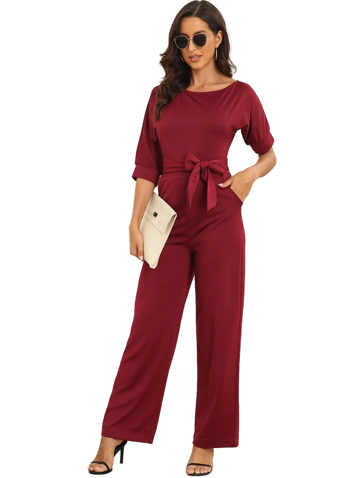 Jumpsuits Sloping Shoulder Pocket Lace Up Jumpsuit for Women