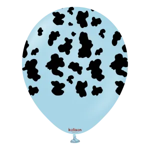 Kalisan 12" Safari Cow Printed Latex Balloon, Color Macaron Blue (Black), 25 pieces