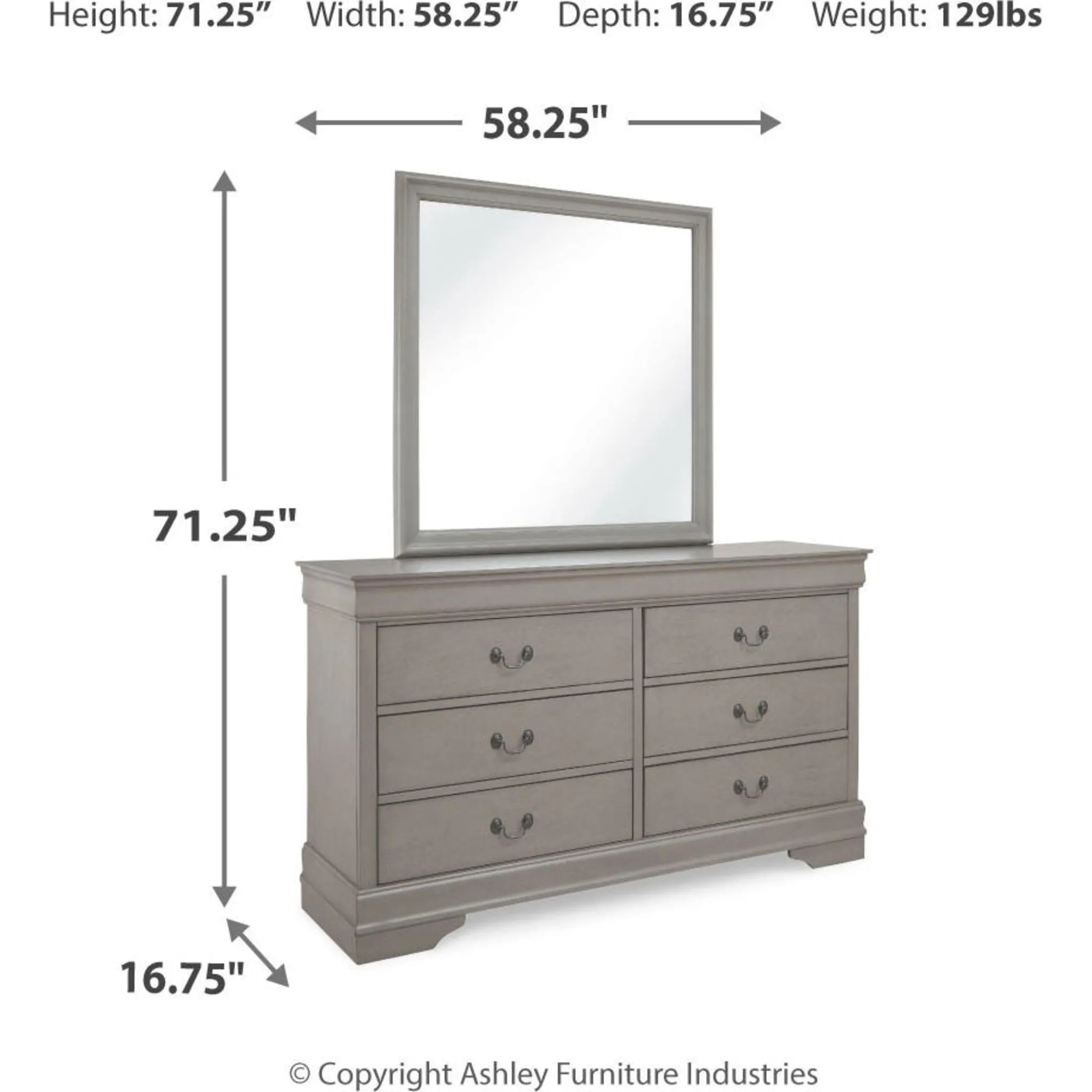 Kordasky Sleigh Bed with Mirrored Dresser - Grey