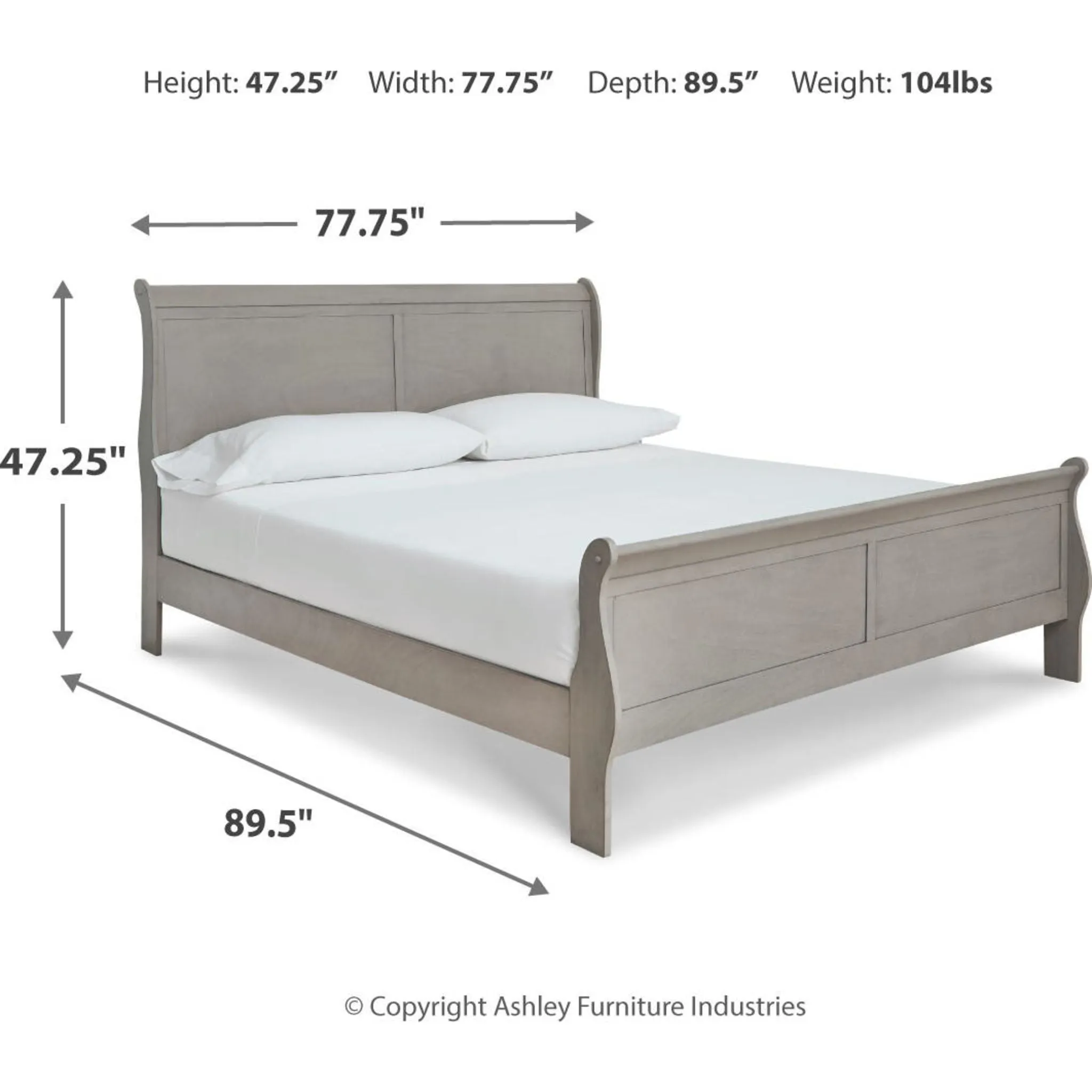 Kordasky Sleigh Bed with Mirrored Dresser - Grey