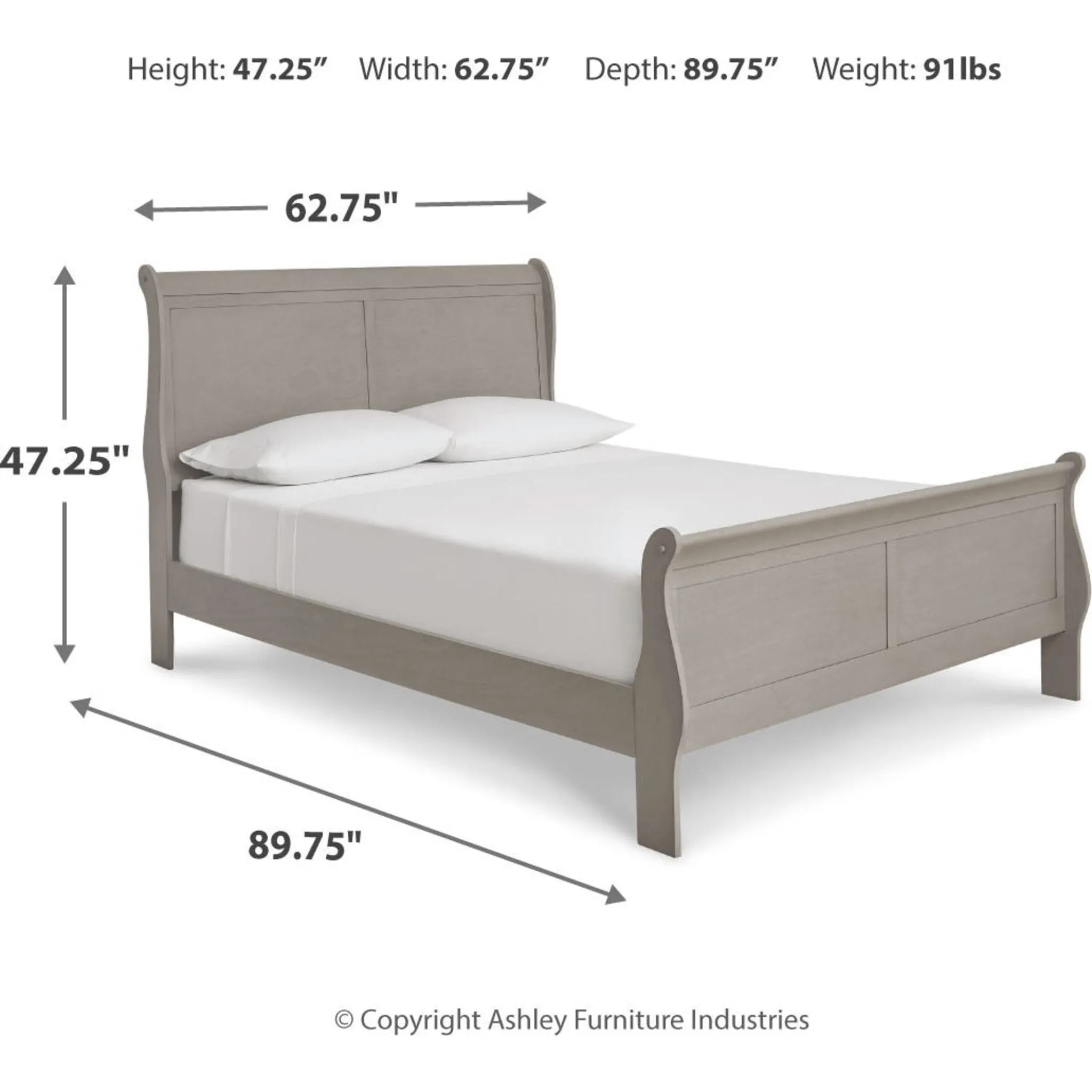 Kordasky Sleigh Bed with Mirrored Dresser - Grey