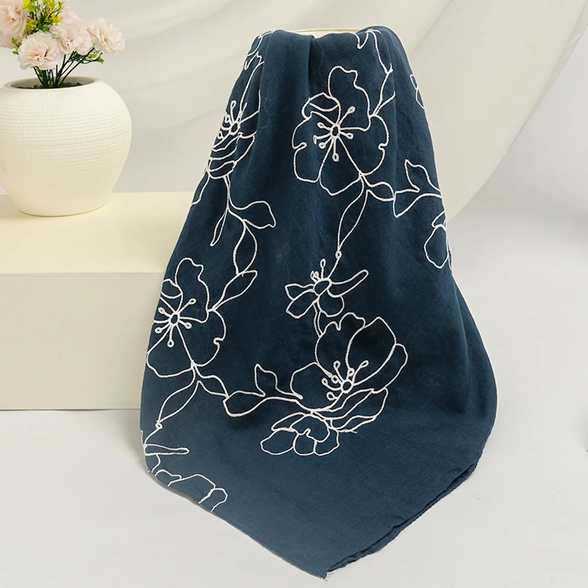 Lily Embroidered Hijab - Navy