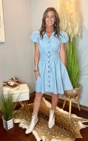 Love Of My Life Light Denim Puff Sleeve Woven Mini Dress